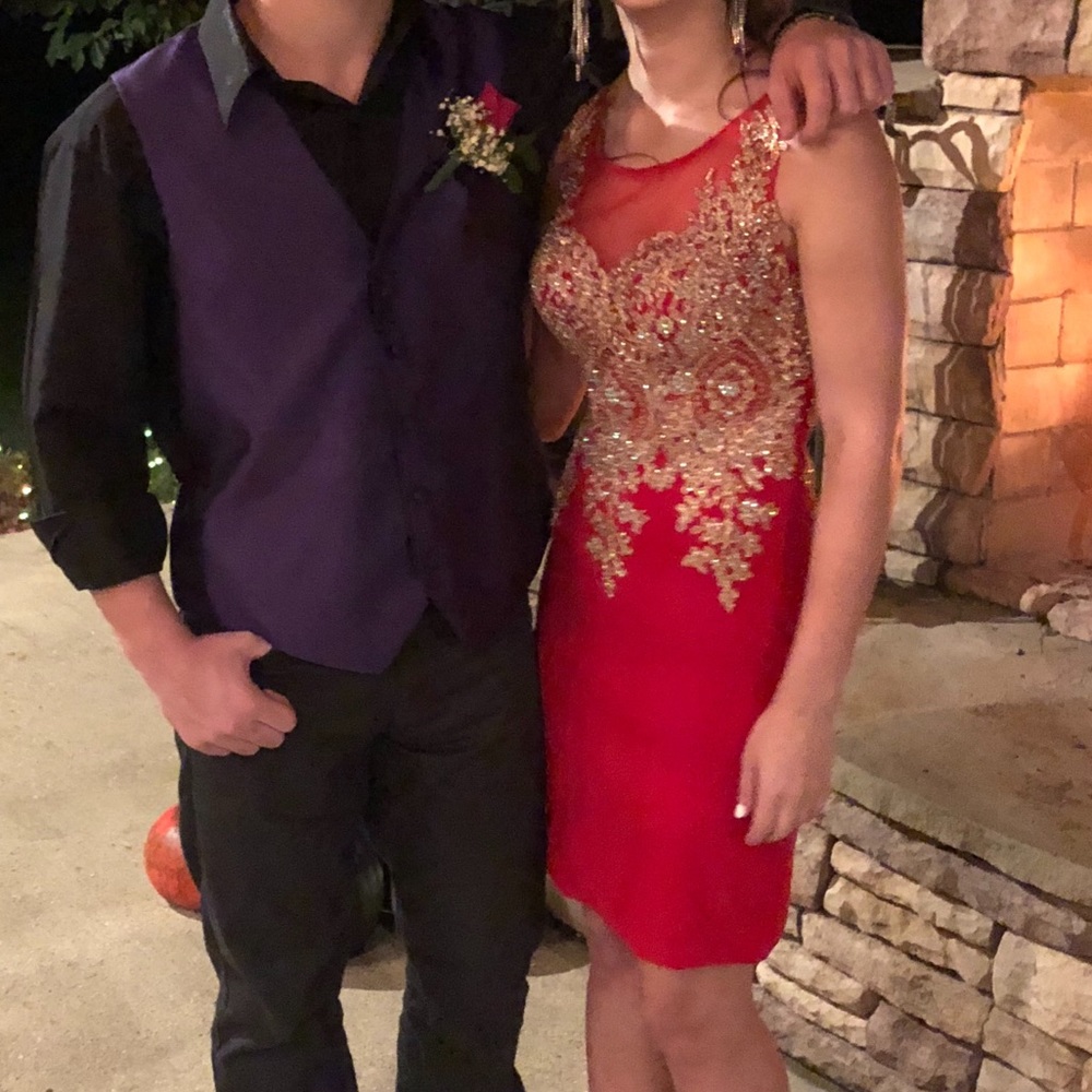 Red/gold dress with silver(faux diamond) jewels